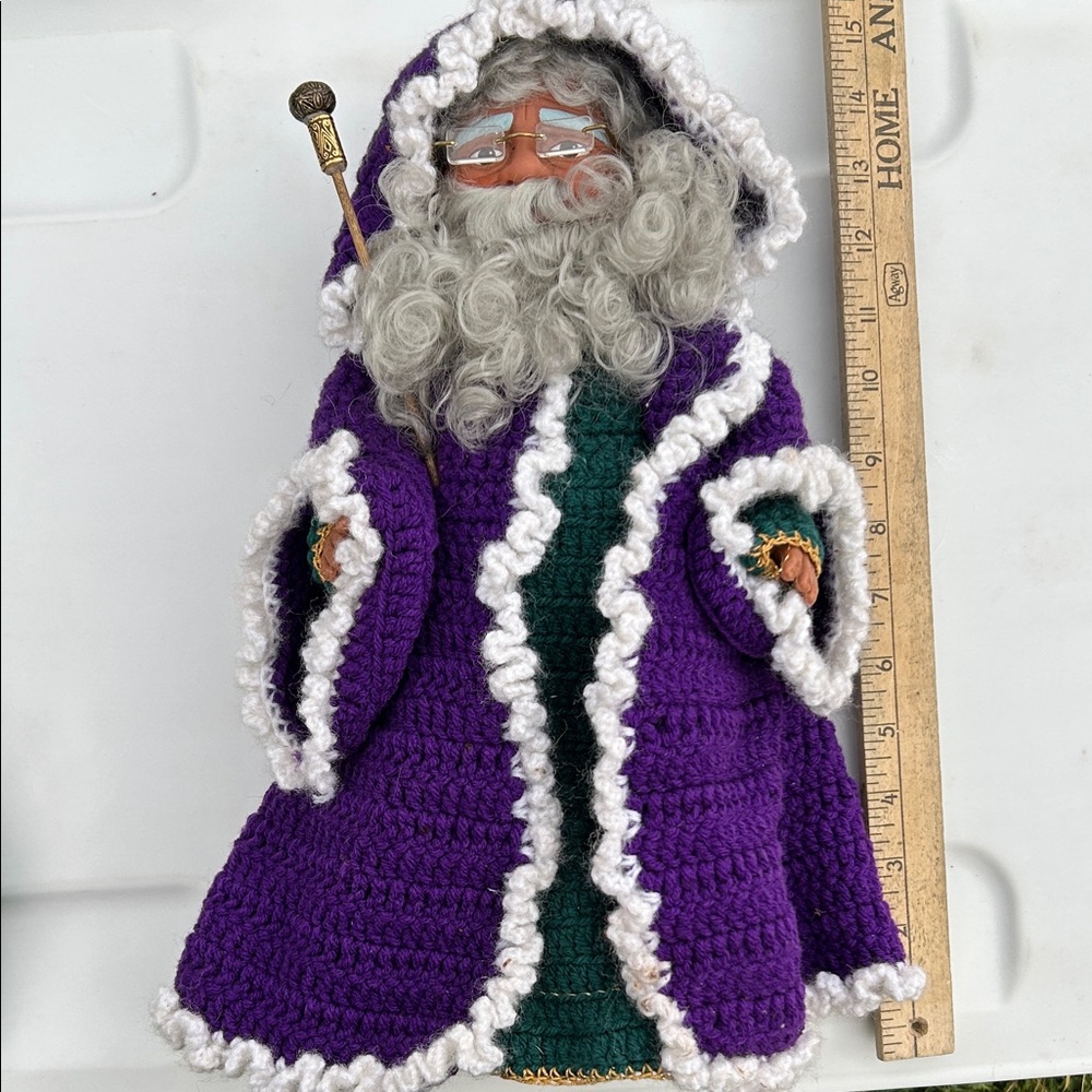 Unique Old World St Nick Black Santa 15” Hand Crochet Hooded Robes Christmas